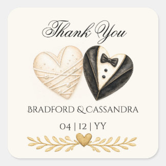 Sticker Carré Cadeau de mariage remerciement mariée marié coeurs