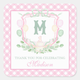 Sticker Carré Cadeau de monogramme de crête d'anniversaire Water
