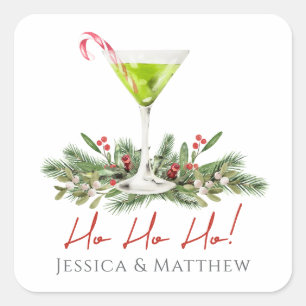 Sticker Carré Cadeau de Noël Cocktail Martini Canne à Sucre Coup
