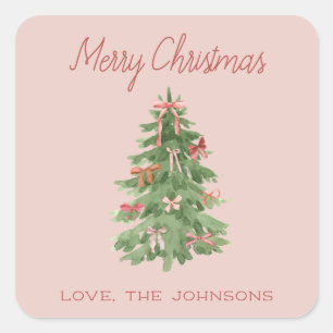 Sticker Carré Cadeau de Noël de fille rose mignonne