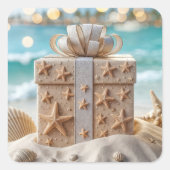 Sticker Carré Cadeau de Noël de plage avec Starfish (Devant)