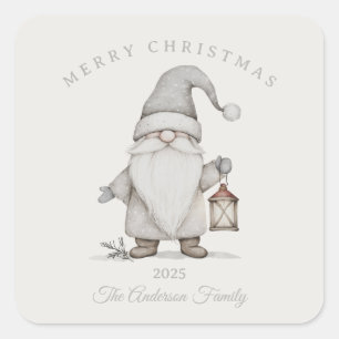 Sticker Carré Cadeau de Noël gnome senior argent crème personnal