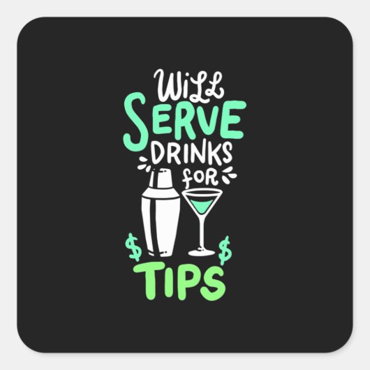 Sticker Carré Cadeau de Noël | Le barman servira des boissons po (Devant)