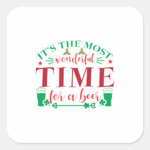 Sticker Carré Cadeau De Noël Merveilleux Temps Pour Une Bière