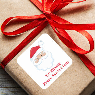 Sticker Carré Cadeau de Noël personnalisé de Père Noël