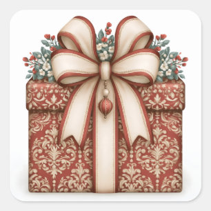 Sticker Carré Cadeau de Noël rouge