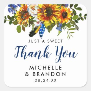 Sticker Carré Cadeau de remerciement de mariage bohème tournesol