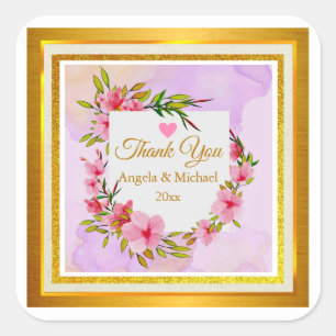 Sticker Carré Cadeau de remerciement de mariage élégant à fleurs
