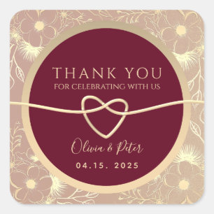 Sticker Carré Cadeau de remerciement de mariage floral Bourgogne
