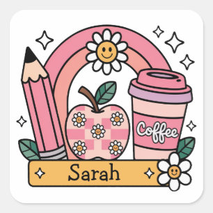 Sticker Carré Cadeau de rentrée scolaire personnalisé au nom pou