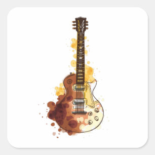 Sticker Carré Cadeau d'illustration de guitare aquarelle