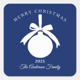 Sticker Carré Cadeau d'ornement rustique blanc bleu saphir perso
