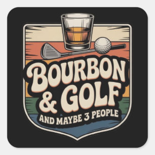 Sticker Carré Cadeau drôle de papa golfeur bourbon vintage