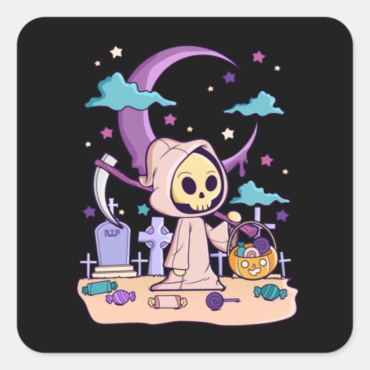 Sticker Carré Cadeau Halloween Horror Pastel Goth Déplaisant Kaw (Devant)