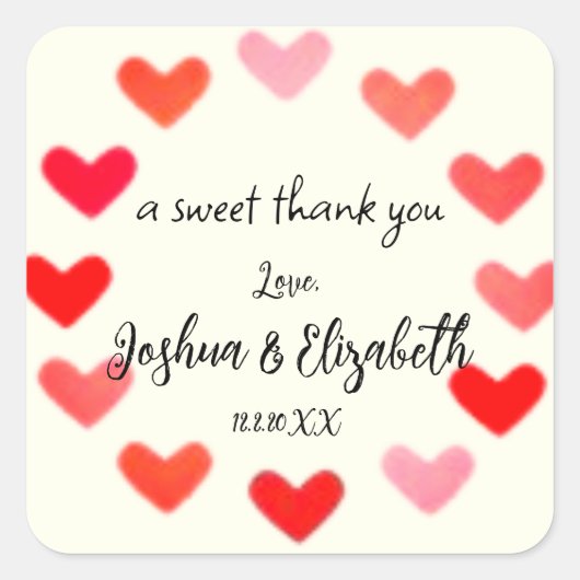 Sticker Carré Cadeau Mariage simple Favoriser Coeur Style manusc (Devant)