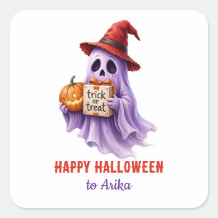 Sticker Carré Cadeau personnalisé pour la fête d'Halloween, Auto