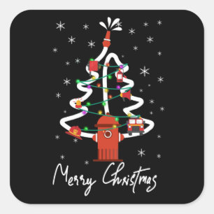 Sticker Carré Cadeau pompier Joyeux pompier de Noël