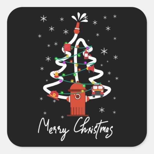 Sticker Carré Cadeau pompier | Joyeux pompier de Noël (Devant)