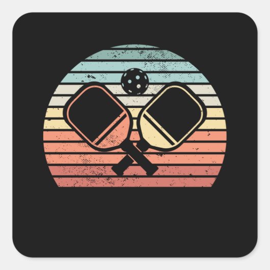 Sticker Carré Cadeau Retro Pickleball Paddle Sunset (Devant)
