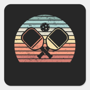 Sticker Carré Cadeau Retro Pickleball Paddle Sunset