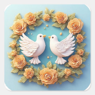 Sticker Carré Cadeau symbolique colombes blanches d'amour romant