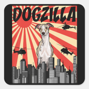 Sticker Carré Cadeau Whippet drôle japonaise dogzilla whippet
