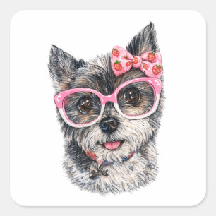 Sticker Carré Cadeau Yorkshire Terrier pour les amoureux des chi