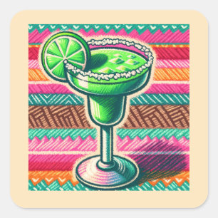 Sticker Carré Cadeaux de fête colorés de Margarita mexicaine