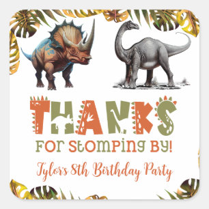 Sticker Carré Cadeaux de fête d'anniversaire de dinosaure