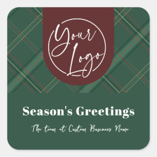 Sticker Carré Cadeaux de Fêtes d'Entreprise Logo Vert Tartan