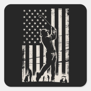Sticker Carré Cadeaux de golf Drapeau américain Anniversaire Fêt