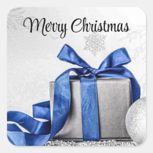 Sticker Carré Cadeaux de Noël bleu et argent