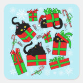 Sticker Carré Cadeaux de Noël de chat noir (Devant)