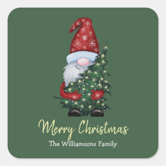 Sticker Carré Cadeaux de Noël Gnome Mignon Minimaliste
