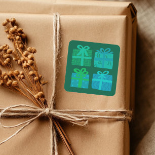 Sticker Carré Cadeaux de Vacances présente un Noël joli dessiné 