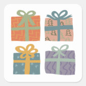 Sticker Carré Cadeaux de Vacances présente un Noël joli dessiné  (Devant)