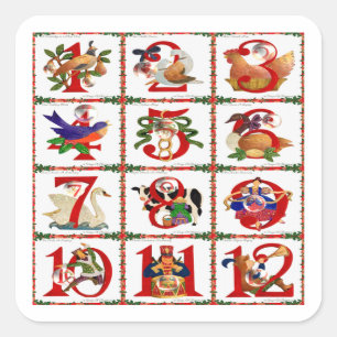 Sticker Carré Cadeaux d'impression de courtepointes des 12 jours