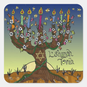 Sticker Carré Cadeaux Vêtements Judaica L'shanah Tovah Arbre de