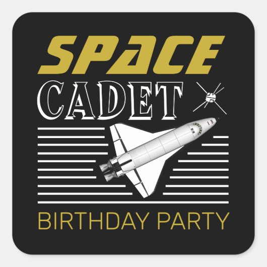 Sticker Carré Cadet de l'espace, vaisseau spatial, Anniversaire (Devant)
