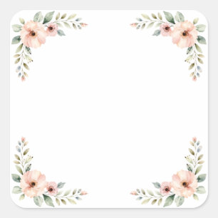 Sticker Carré Cadre de coin de mariage à l'aquarelle florale ros