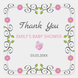 Sticker Carré Cadre de fleurs et de Feuilles