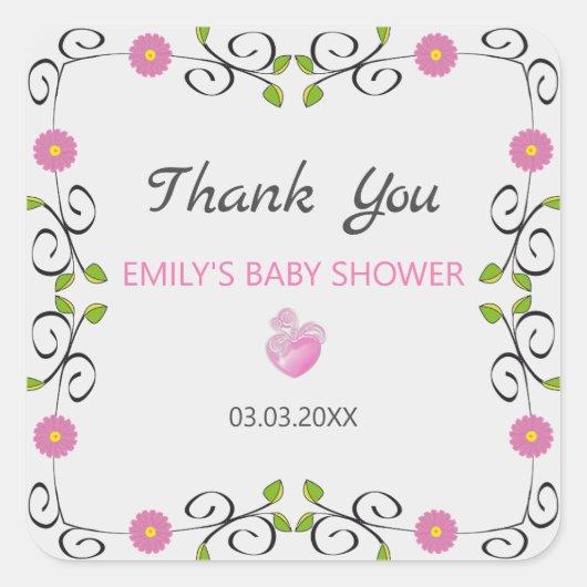 Sticker Carré Cadre de fleurs et de Feuilles (Devant)