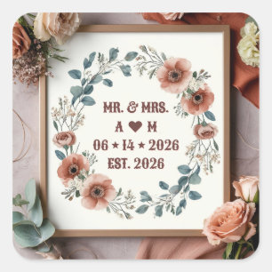 Sticker Carré Cadre de mariage en or floral avec des accents de