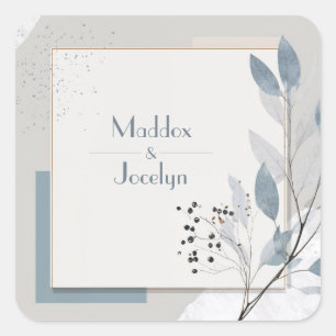 Sticker Carré Cadre de mariage minimaliste poussiéreux bleu baie