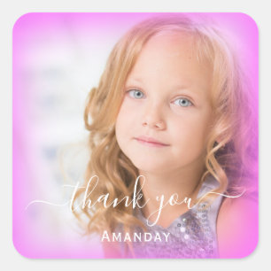 Sticker Carré Cadre de remerciement personnalisé Photo Rose Cadr