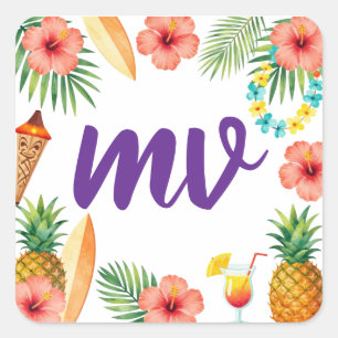 Sticker Carré Cadre d'Hibiscus Tropical pour une ambiance Aloha