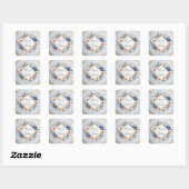 Sticker Carré Cadre diamant floral rose bleu or pâle romantique (Feuille)