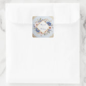 Sticker Carré Cadre diamant floral rose bleu or pâle romantique (Sac)