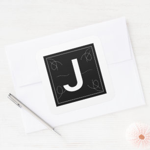 Sticker Carré Cadre et lettre initiale J en monogramme Flourish