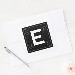 Sticker Carré Cadre et lettre monogramme de Flourish E sur fond